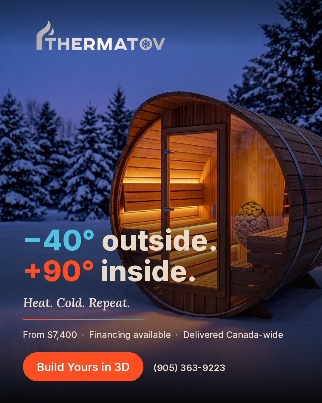 Thermatov winter sauna lead-generation advertisement